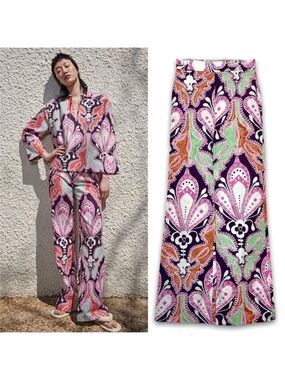 Zara paisley multicoloured printed retro bohemian flare pants